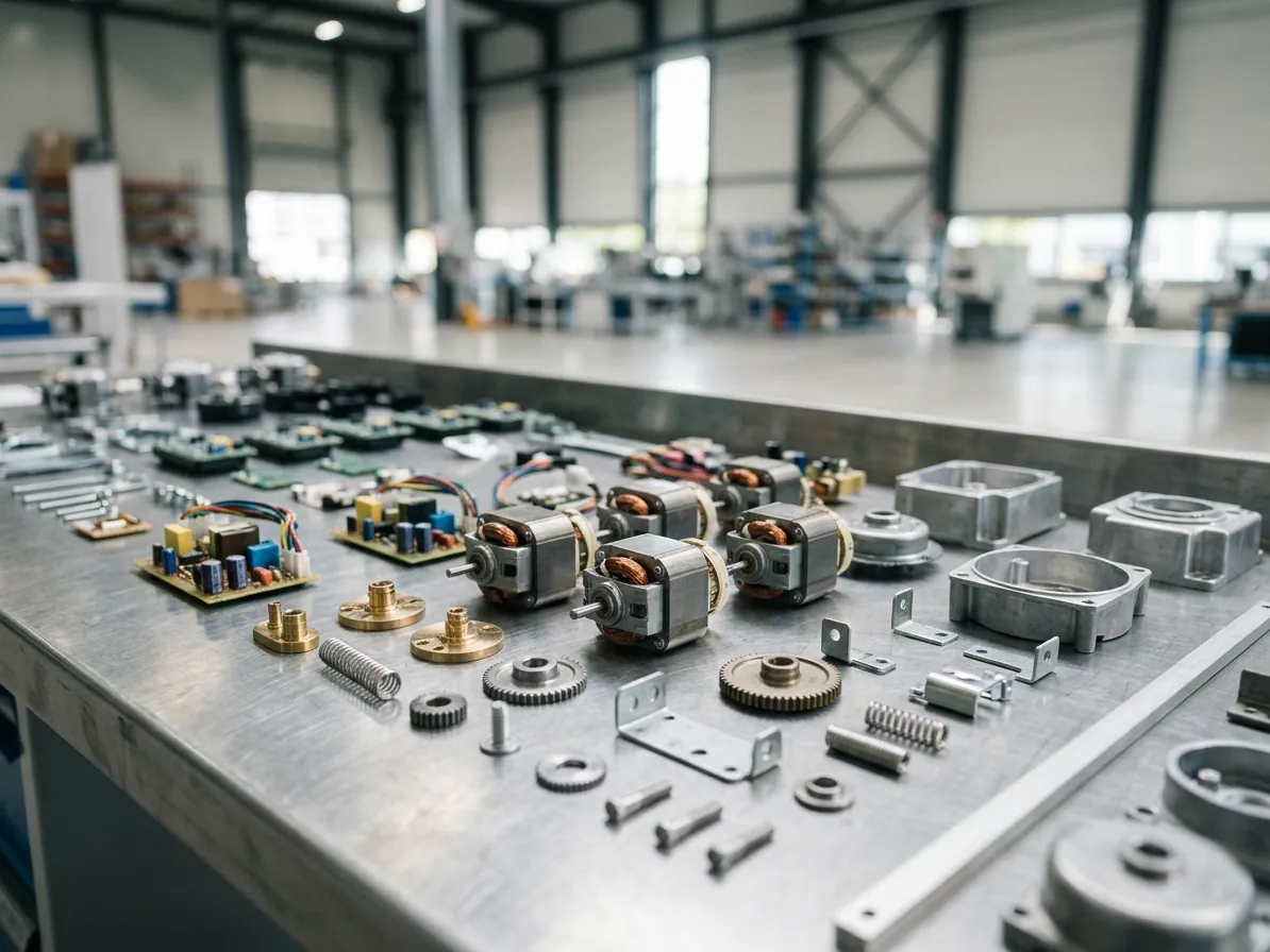 Komponenty elektroniczne i części urządzeń na stole warsztatowym